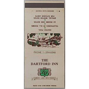 Vintage Dartford Inn Green Lake Wisconsin WI Matchbook Cover
